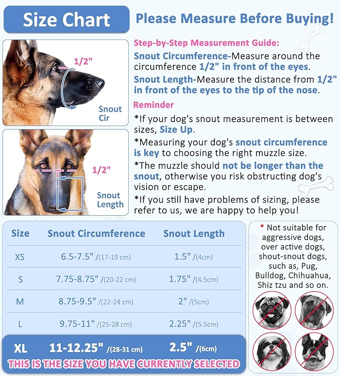 LUCKYPAW Soft Muzzle for Medium Large Sized Dogs Beagle Labrador German Shepherds, Dog Muzzle to Prevent Biting Chewing, Adjustable Breathable Mouth Guard for Grooming Walking Training(Blue, XL)-Mewly Pet