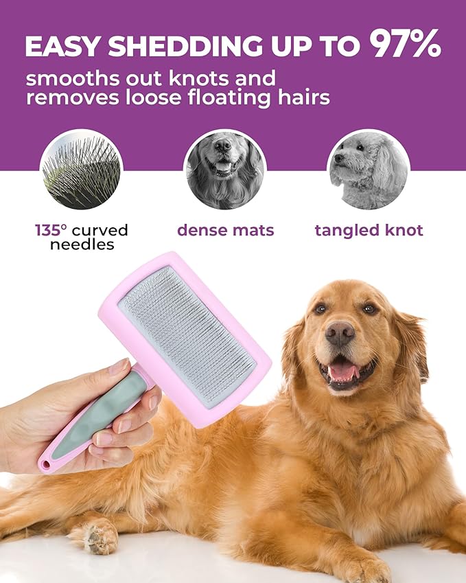 Dog Brush for Shedding Grooming,6 Pack Long-Pin Brush Set for Long Haired Dog Cat Goldendoodles Poodles Doodles Purple-Mewly Pet