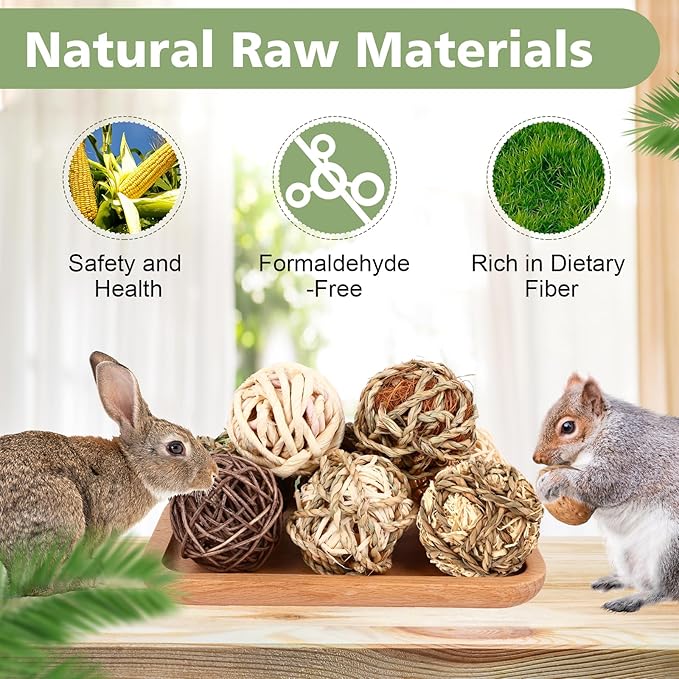VESPRO Bunny Chew Grass Balls, (8 Pcs) Rolling Chew Toys for Small Animals, Natural Chew Grass Toys and Bunny Treats for Rabbits, Guinea Pigs, Chinchillas, Hamsters, Mice Teeth Grinding-Mewly Pet