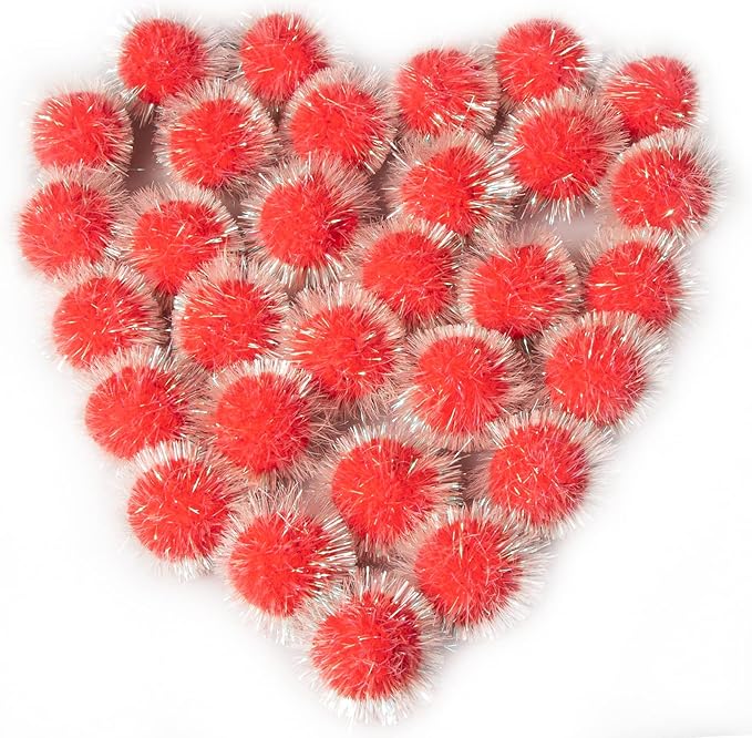 VAPKER 30 Pcs Cat Ball Toys Sparkle Balls Extra Large 2 Inch Cat's Favorite Chase Glitter Ball Glitter Tinsel Pom Poms Balls Red Color-Mewly Pet