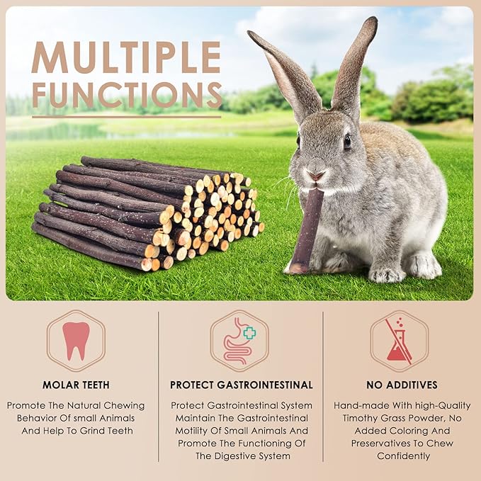 Bissap 230g/8.1oz Apple Sticks for Rabbits, Natural Bunny Chew Toys and Treats for Chinchilla Guinea Pig Hamster Gerbil Small Animals Pet Apple Wood Stick Toys Teeth Grinding-Mewly Pet