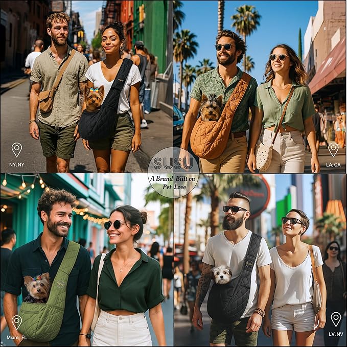 Small Dog Carrier Sling – Olive Green Hands‑Free 2‑in‑1 Sling & Handheld Carrier for Dogs up to 10 lbs, Parachute‑Grade Rip‑Stop Nylon, 4″ Padded Strap, Safety Tether & Pockets-Mewly Pet