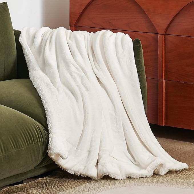 Bedsure GentleSoft Sherpa Fleece Throw Blanket Twin Size for Couch - Thick and Warm, Soft Fuzzy Plush Twin Blanket for Winter, Cream, 60x80 Inches