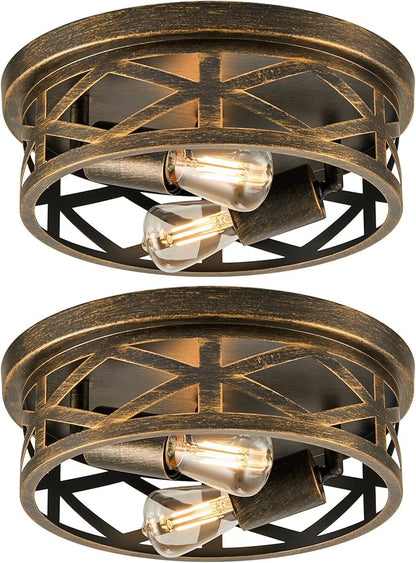 VONLUCE Flush Mount Ceiling Lights, 2-Light Hallway Ceiling Lighting Fixtures, 11 inch Farmhouse Metal Cage Ceiling Lights for Entryway Kitchen, Adjustable Lamp Holders, ETL, 2 pcs, Oil-Rubbed Bronze