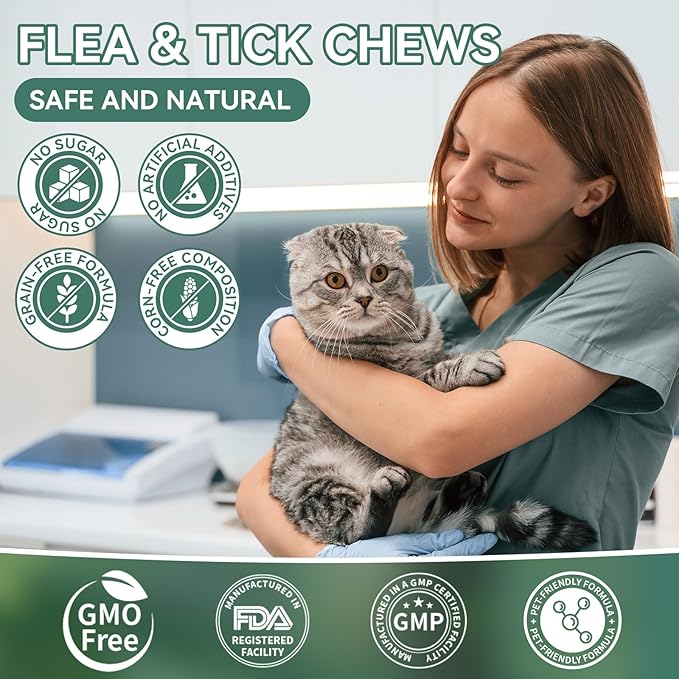 Natural Flea Treatment for Cats Chewables, 200 Soft Treats Flea and Tick Prevention for Cats, Oral Flea Supplement for Kitten Cat, Cat Flea and Tick Treatment, Skin & Coat Support - All Breeds & Ages-Mewly Pet
