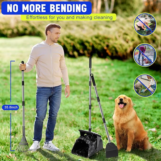 Dog Poop Scooper with 20 Bag Attachment Long Handle Swivel Bin, Rake & Spade Heavy Duty Easy to Clean Pooper Scooper for Large Medium Dogs Pet Waste Removal Solution for Yard, Grass, Gravel-Mewly Pet