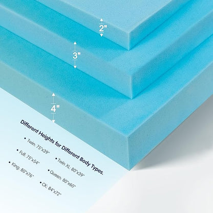 Subrtex Mattress Topper, Memory Foam Mattress Topper, Gel-Infused Memory Foam Topper for College and Dorm, Breathable Bed Toppers (4 Inch, Twin XL)