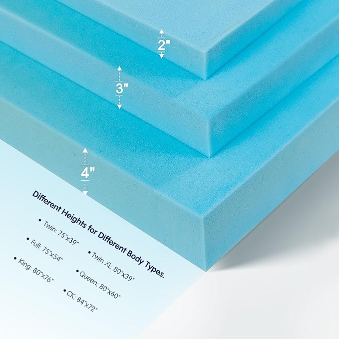 Subrtex Memory Foam Mattress Topper, Gel-Infused Memory Foam Topper, Mattress Topper for Side Stomach Sleepers, Breathable Bed Toppers (4 Inch, Twin)