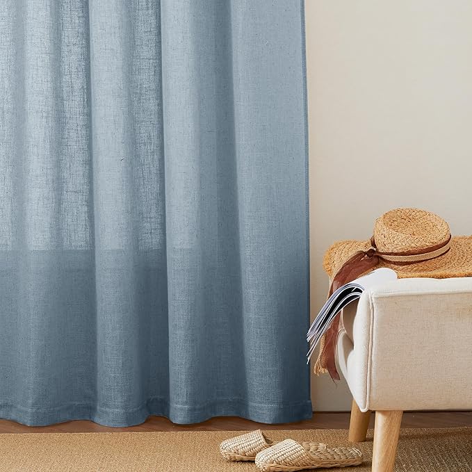 RYB HOME Sheer Curtains 84 inche Long, Dusty Blue Rod Pocket & Back Tab Light Filtering Privacy Stain Resistant Window Treatment for Hotel Bed Canopy Curtains, Length 84 by Width 52 inch, 1 Pair