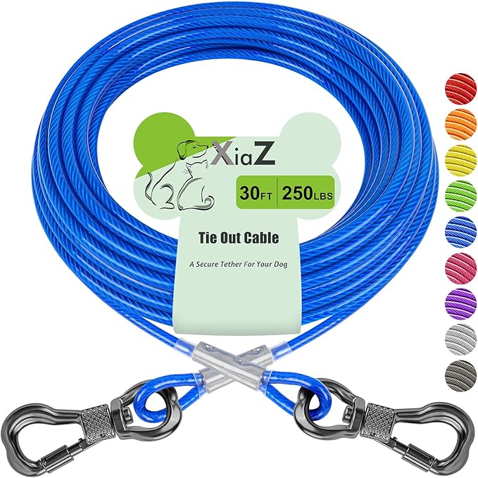 XiaZ 30ft Tie Out Cable for Dogs, Dog Leads for Yard Chew Proof, Heavy Duty Pet Tie Out Cable for Large Dogs Up to 250lbs,Durable Dog Runner Tether Line for Outdoor,Yard-Mewly Pet