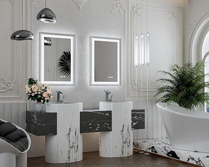 TETOTE Bathroom Mirror with Lights 20x28 Brushed Nickel LED Mirror Silver Frame Frontlit & Backlit Lighted Vanity Mirror Baroque Anti Fog Dimmable White/Warm/Natural,Wall Mounted(Horizontal/Vertical)