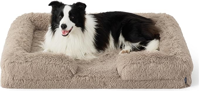 Bedsure Orthopedic Dog Beds Large Sized Dog - Washable Large Dog Cat Bed Waterproof, Comfort Dogs Couch Sofa with Washable Removable Cover, Pet Bed with Nonskid Bottom, Long Faux Fur-Taupe, 35"-Mewly Pet
