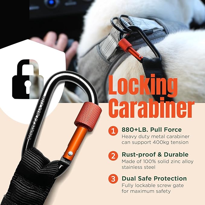 Dog Seat Belt for Car | Universal Dog Car Seatbelt | Durable Reflective Rope with Clip Hook Latch, Buckle and Alloy Carabiner- Safe and Secure Pet Safety Restraint-Mewly Pet