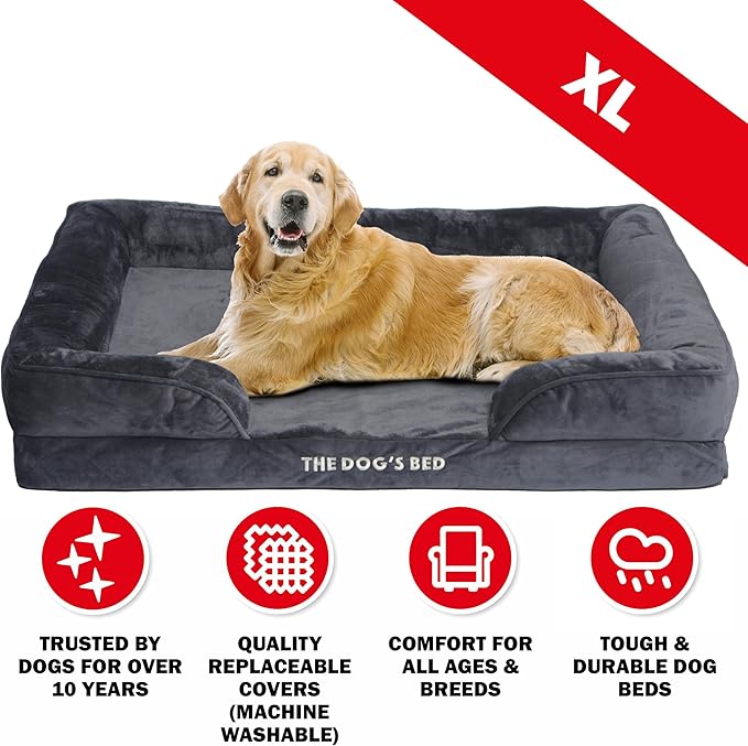 The Dog’s Bed, Orthopedic Standard Foam Waterproof Dog Bed with Standard Support, XL Grey Plush, Waterproof, Supportive Dog Bed with Replaceable Covers, Veterinary Approved-Mewly Pet
