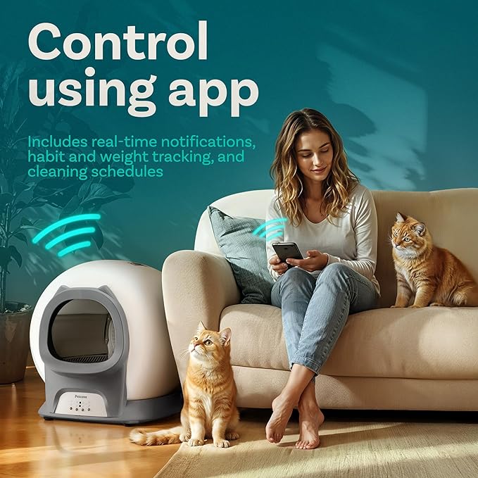 Self Cleaning Litter Box with Auto Safety Sensors for Multiple Cats - Automatic Cat Litter Box Self-Cleaning - Covered Odor Removal with APP Control - Compatible On All WiFi - Electric Robot-Mewly Pet