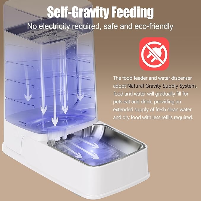 Automatic Cat Feeder and Cat Water Dispenser Set with Stainless Steel Bowls Gravity Dog Feeder for Small Medium Big Dog Pets Puppy Kitten, 3.8L x 2-Mewly Pet