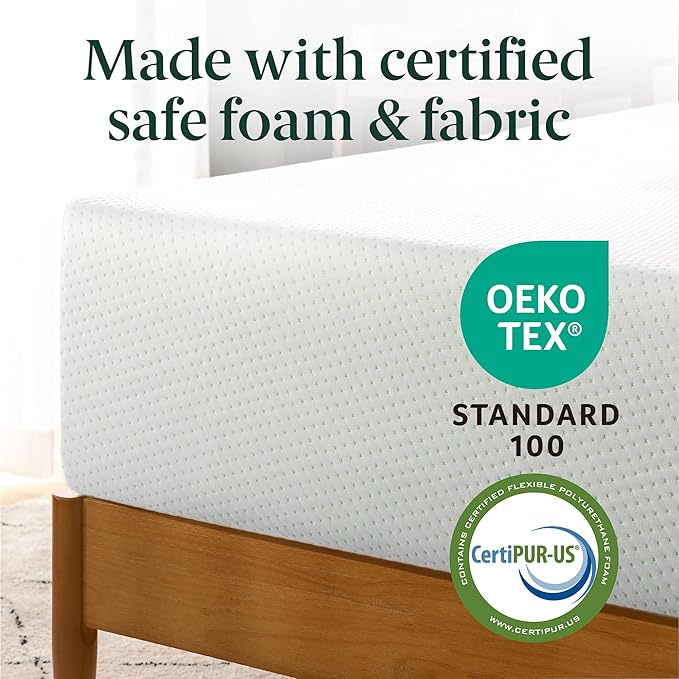 ZINUS 12 Inch Twin XL Green Tea Memory Foam Mattress [New Version], Fiberglass Free, Medium Firm Feel, Zoned Pressure Relief, Certified Safe Foams & Fabric, Mattress-in-a-Box