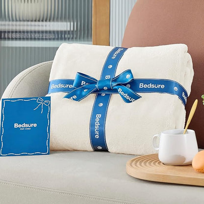 Bedsure GentleSoft Fleece Throw XL Blanket Cream - 300GSM Soft Lightweight Plush Cozy Blankets for Bed, Sofa, Couch, Travel, Camping, 50x70 inches