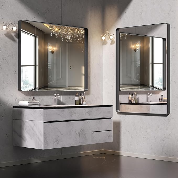 Hasipu Black Bathroom Mirror for Wall, 72 x 32 Inch Metal Framed Bathroom Mirrors for Over Sink, Rectangle Bathroom Vanity Mirror, Anti-Rust, Tempered Glass, Horizontal or Vertical