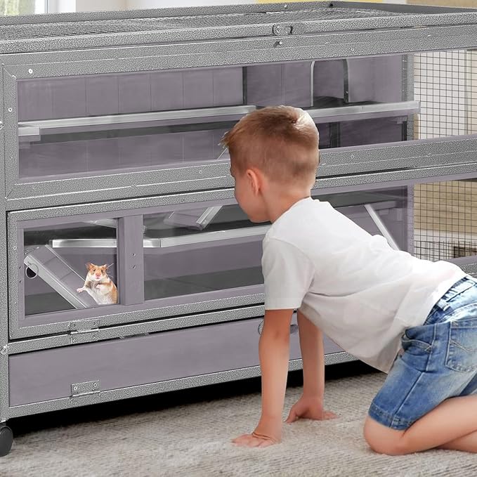 GUTINNEEN Guinea Pig Cages - Metal Iron Frame, Hamster Cage with Chew-Proof Aluminum Edges, Movable Small Animal Hideout with Leak-Proof Tray, White-Mewly Pet