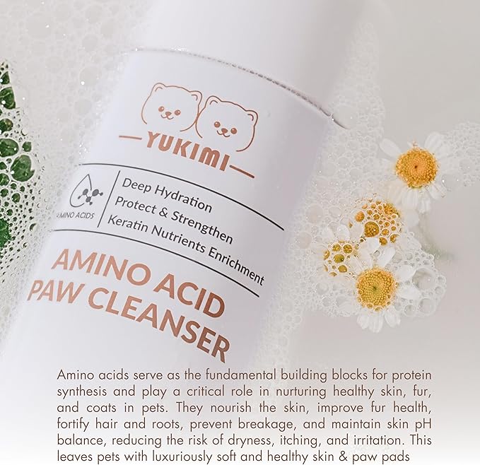 YUKIMI Premium Amino Acid Paw Cleanser with Silicone Bristle Brush for Dogs & Cats | Dermatologist Certified Hypoallergenic | Hydrating, Soothing, Deodorizing, Moisturizing | pH Balanced - 5.0 Fl Oz-Mewly Pet