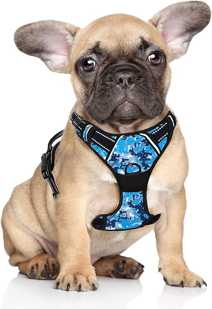 BARKBAY No Pull Dog Harness Large Step in Reflective Dog Harness with Front Clip and Easy Control Handle for Walking Training Running(Blue camo,S)-Mewly Pet