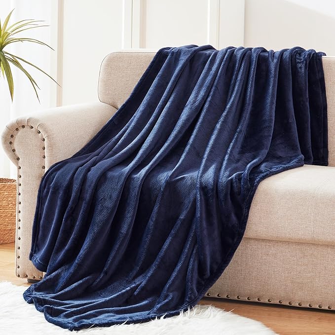 Exclusivo Mezcla Extra Large Fleece Throw Blanket for Couch, Sofa, 300GSM Super Soft and Warm Blankets, Navy Blue Throw All Season Use, Cozy, Plush, Lightweight, 50x70 Inches