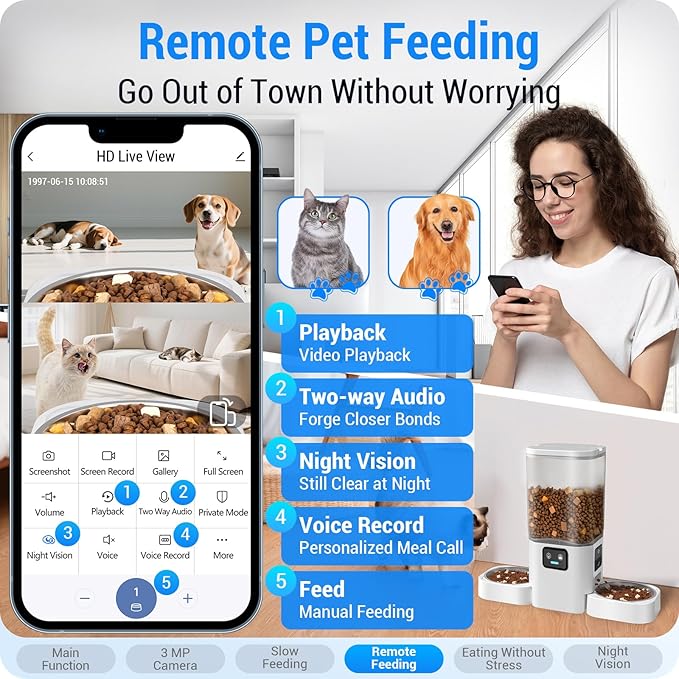 Automatic Cat Feeder with Two HD Camera for 2 Cats: 5G WiFi Automatic Dog Feeder with Night Vision & Slow Feed, 7L Auto Cat Food Dispenser for Multiple Pet, Detachable for Cleaning - 29 Cup-Mewly Pet