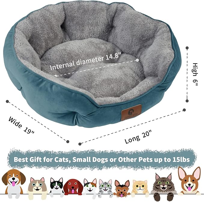 Asvin Small Dog Bed for Small Dogs, Cat Beds for Indoor Cats, Pet Bed for Puppy and Kitty, Extra Soft & Machine Washable with Anti-Slip & Water-Resistant Oxford Bottom, Teal, 20 inches-Mewly Pet