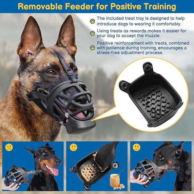 BARKLESS Basket Muzzle for Large Dogs, Humane Muzzle to Prevent Biting and Scavenging, Snap-on Treat Cover Helps Dogs Acclimatize Mouth Cover, Adjustable Mouth Guard for Positive Training, Grooming-Mewly Pet