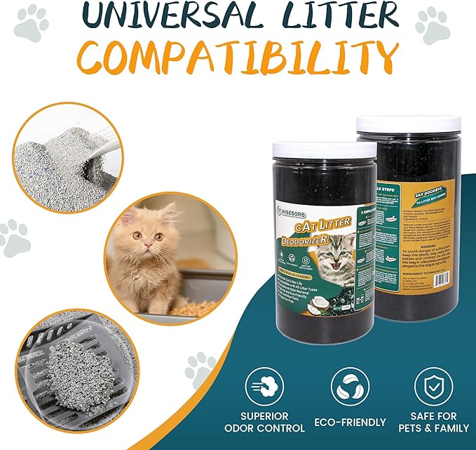 Cat Litter Deodorizer 2.4Lb Activated Carbon Litter Box Odor Eliminator Absorber Unscented Cat Litter Odor Control Room Deodorizer Solution for Homes with Pets-Mewly Pet