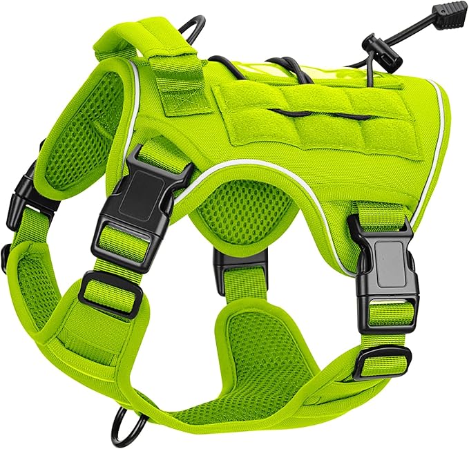 Heavy-Duty Tactical Dog Harness for Large Dogs, No Pull Adjustable Reflective Pet Vest with Molle System, K9 Military-Grade Control for Service Training, Outdoor & 10+ Breeds, Wild Lime, Small-Mewly Pet