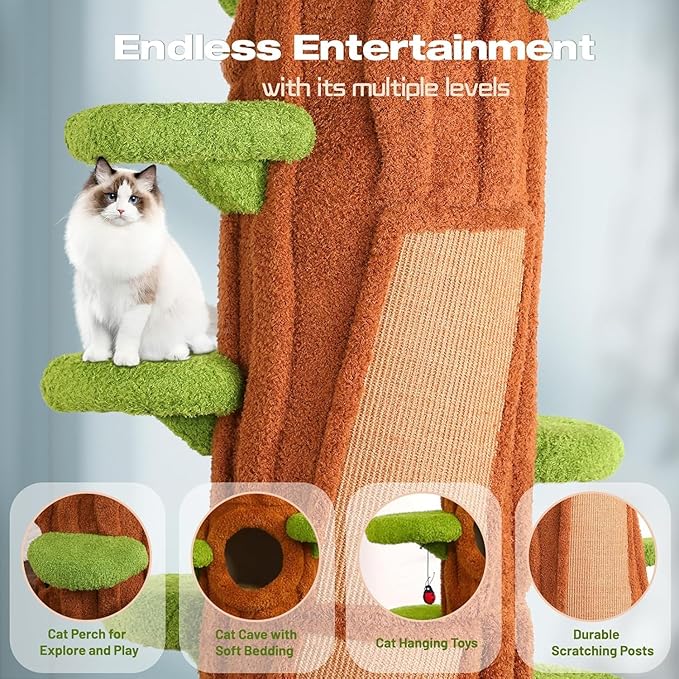 Extra Large Cat Tree Tower,90.55" Tall Forest Theme Cat Condo for Indoor Cats,Multi-Level Luxury Huge Cat Condo with Scratching Mats,Removable Mats,Heavy Duty House with Toys for Multi-Cat Household-Mewly Pet