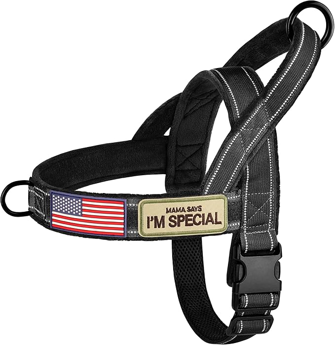 Forestpaw No Pull Dog Harness - Soft Flannel Padded Tactical Dog Vest Harness with Quick Release Buckle, Adjustable Reflective Pet Harness for Large Dogs Walking Training,Black XL-Mewly Pet