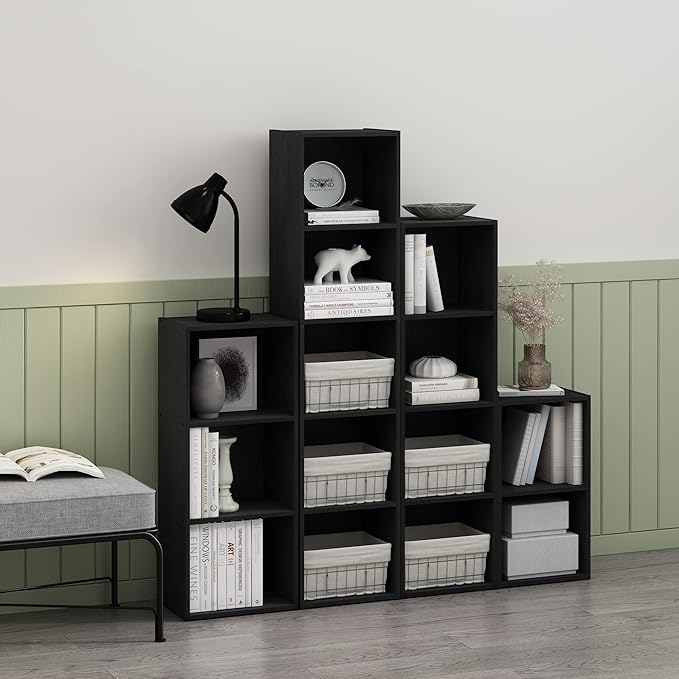 Furinno PASIR Book Shelf, 5-Tier Modern Bookshelf, Open Shelves Bookcase 9" x 12" x 52", for Living Room, Bedroom, Home Office, Blackwood
