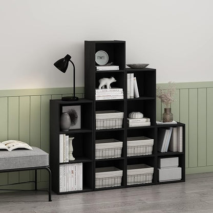 Furinno PASIR Book Shelf, 5-Tier Modern Bookshelf, Open Shelves Bookcase 9" x 12" x 52", for Living Room, Bedroom, Home Office, Blackwood