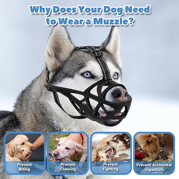 Dog Muzzle for Large Dogs, Medium and X-Large Aggressive Dog, Breathable Basket Muzzles, Suitable for Grooming Trimming Training, Allows Panting Drinking (Black, XL)-Mewly Pet