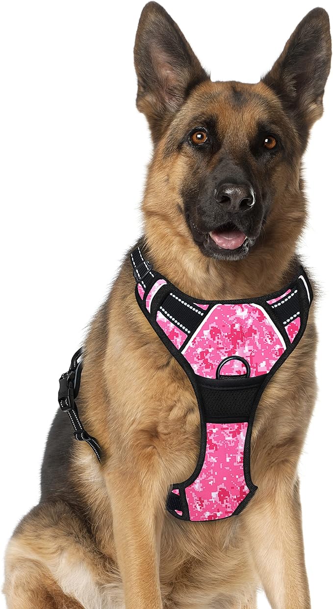 BARKBAY No Pull Dog Harness Large Step in Reflective Dog Harness with Front Clip and Easy Control Handle for Walking Training Running(Pink camo,XL)-Mewly Pet
