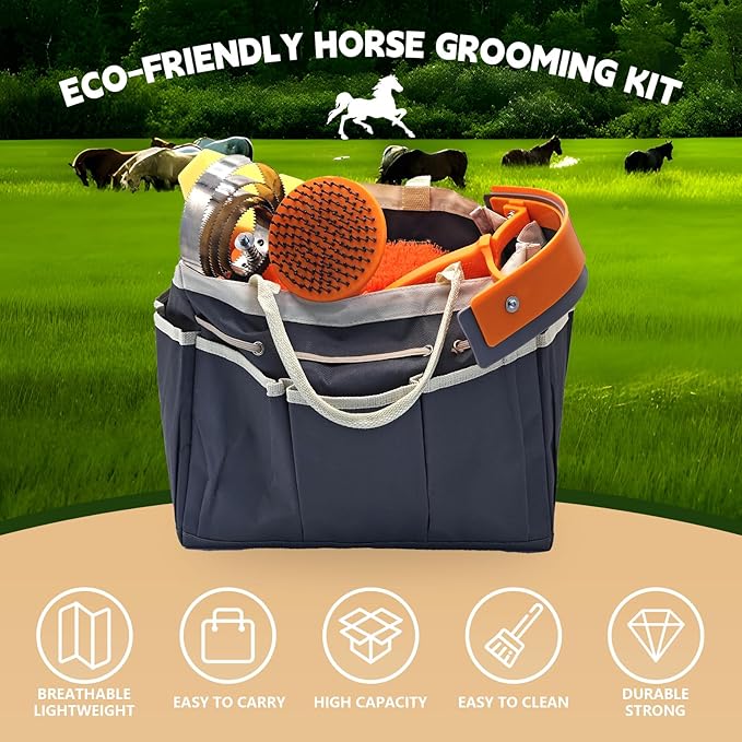 Horse Grooming Kit, Horse Grooming Supplies Includes 12 Horse Hair Care Tools Such as Handbag, Horse Brush, Horse Comb, Hoof Pick, Sweat Scraper, Etc., Suitable Gifts for Horse Riding Enthusiasts-Mewly Pet
