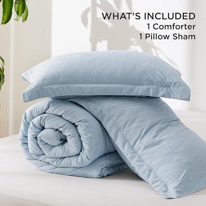 Bedsure Twin/Twin XL Comforter Set - Light Blue Soft Bedding for All Seasons, Cationic Dyed Bed Set, 2 Pieces, 1 Twin Size Comforter (68"x88") and 1 Pillow Sham (20"x26"+2")