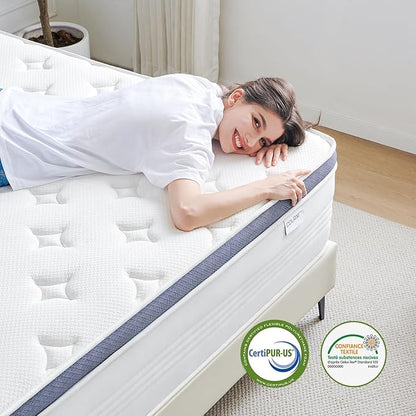 Full Mattress, 12 Inch Full Size Medium Plush Hybrid Mattress in a Box with Gel Memory Foam, Individually Pocketed Springs for Support and Pressure Relief, 100-Night Trial