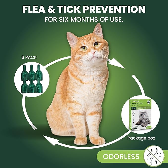 Flea and Tick Prevention for Cats: Flea & Tick Topical for Cats Over 1.5lbs, 6 Dose Flea and Tick Control/Prevention for 6 Months (6 Pack)-Mewly Pet