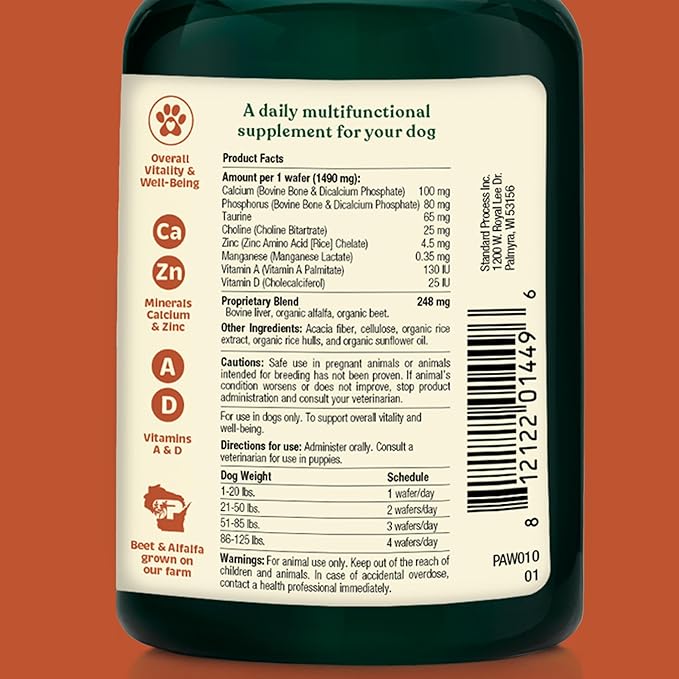 Health + Vitality for Dogs - Pet Supplement for Immune System, Coat, Liver Health & More - Dog Multifunctional Support with Choline, Calcium, Zinc, & Vitamins D and A - 90 Chewable Wafers-Mewly Pet