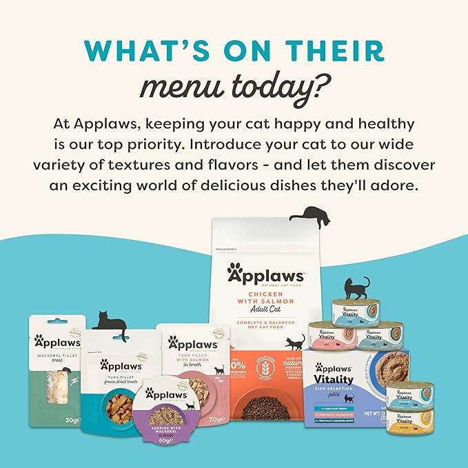 Applaws Vitality Wet Cat Food Paté, Natural Canned Cat Food, Wet Food for Cats with Added Vitamins and Minerals, Grain Free, Carrageenan Free, Tuna Fillet (24 Count, 5.5oz Cans)-Mewly Pet