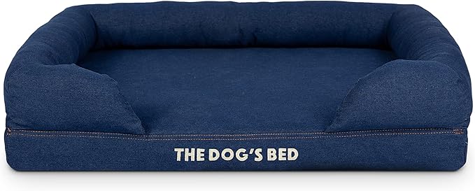The Dog’s Bed, Med Blue Denim 30x23.5, Memory Foam, Pain Relief: Arthritis, Hip & Elbow Dysplasia, Post Surgery, Lameness, Supportive, Calming, Waterproof Washable Cover, Veterinary Approved-Mewly Pet
