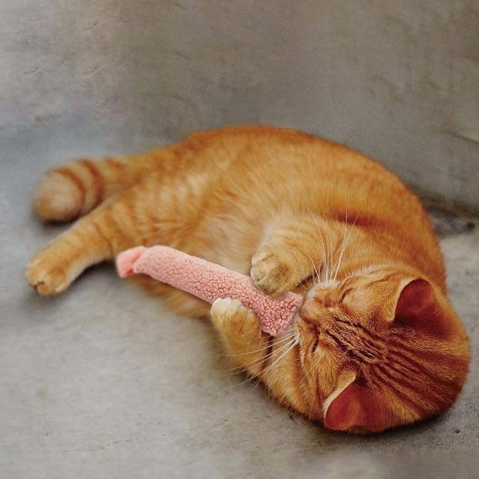 2 Pack Natural Interactive Catnip & Silvervine Cat Kicker with Tail, Bite Resistant Chew Toy, Crinkle Kicker, Accessories for Indoor Cat, Sherpa Material-Mewly Pet