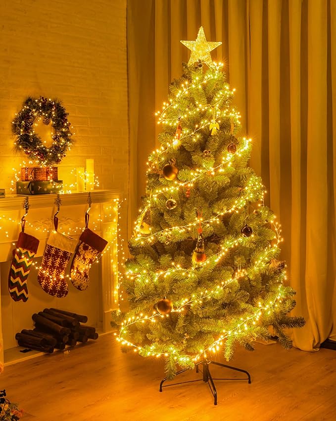 4 Pack Fairy Lights Battery Operated, 5 Feet 60 LED Twinkle String Lights Waterproof Firecracker Starry Lights for DIY Wreath Home Wedding Bedroom Mason Jar Holiday Christmas Decorations, Warm White