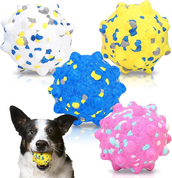 VINGVO Large Dog Balls Tennis Ball Toys 4 PCS Dogs Toys for Aggressive Chewers, 3" Teething Chew Toys Water Floating Ball Toy Bouncy Fetch Balls for Large Medium Small Dog and Puppies (4 Spiked)-Mewly Pet