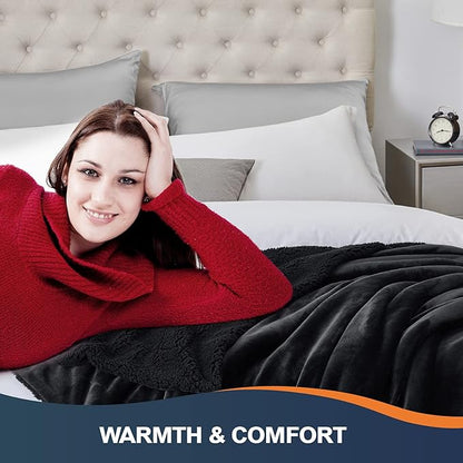 Walensee Sherpa Fleece Blanket (Queen Size 90”x90” Black) Plush Throw Fuzzy Super Soft Reversible Microfiber Flannel Blankets for Couch, Bed, Sofa Ultra Luxurious Warm and Cozy for All Seasons