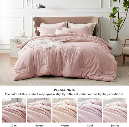 Bedsure King Size Comforter Set - Pink Soft Bedding for All Seasons, Cationic Dyed Bed Set, 3 Pieces, 1 King Size Comforter (104"x90") and 2 Pillow Shams (20"x36"+2")
